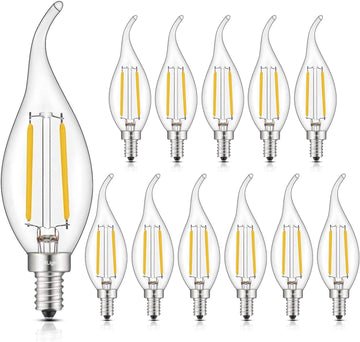 2W E12 Dimmable LED Candelabra Bulb C35 2700K Warm White, 12 Pack
