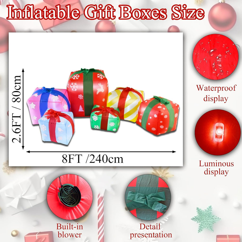 8 FT Inflatable with 6 Multicolor Gift Boxes, Christmas Blow-up Yard Decorations Build in LED for Xmas Party Indoor