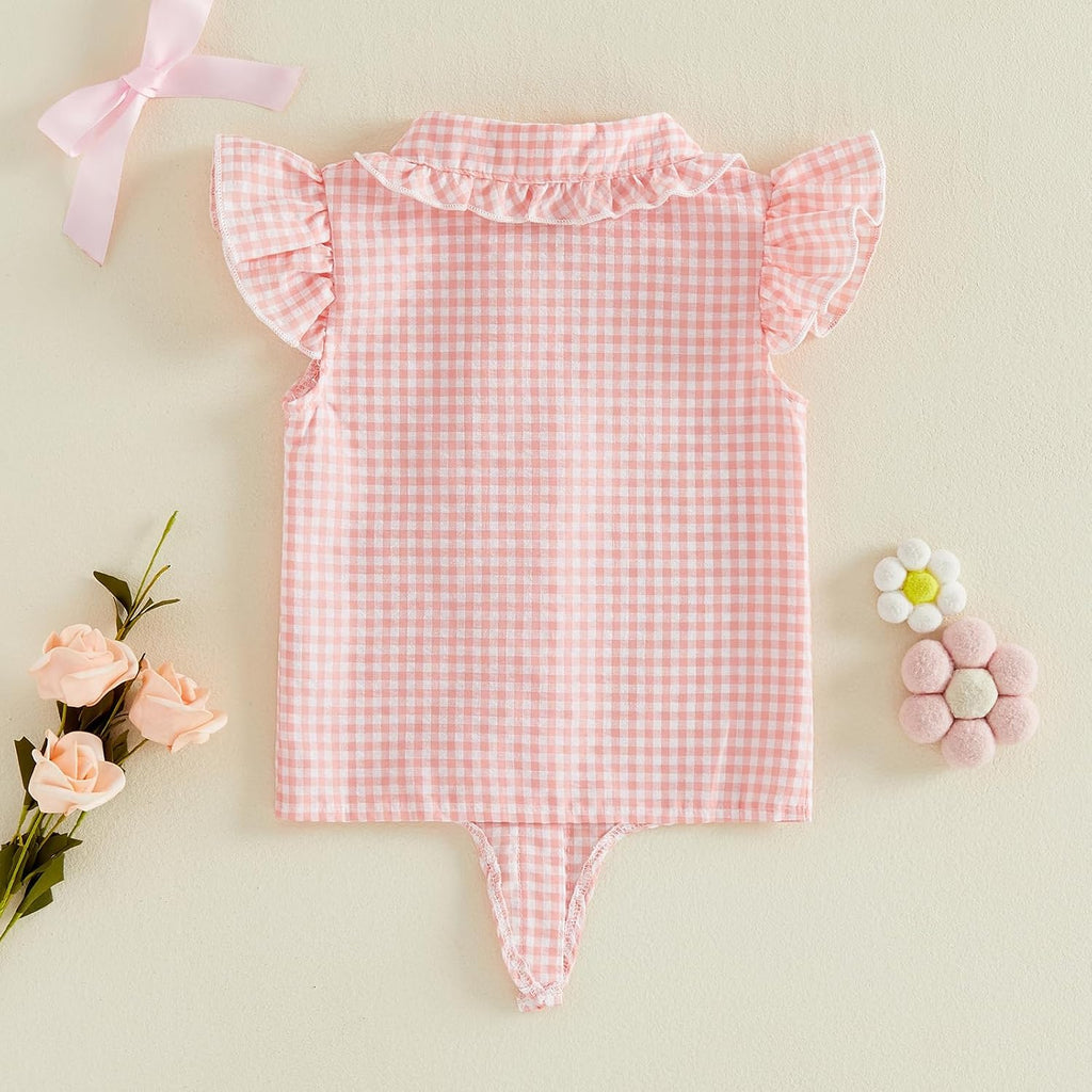 Toddler Girl Button Down Shirt Tie Knot Shirt Plaid Blouse Sleeveless Ruffle Tops Kids Baby Summer Clothes