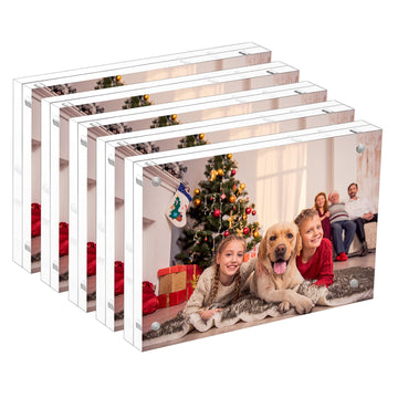 5x7 Acrylic Picture Frame 5 Pack, 20% Thicker Block Clear Double Sided Photo Postcard Display