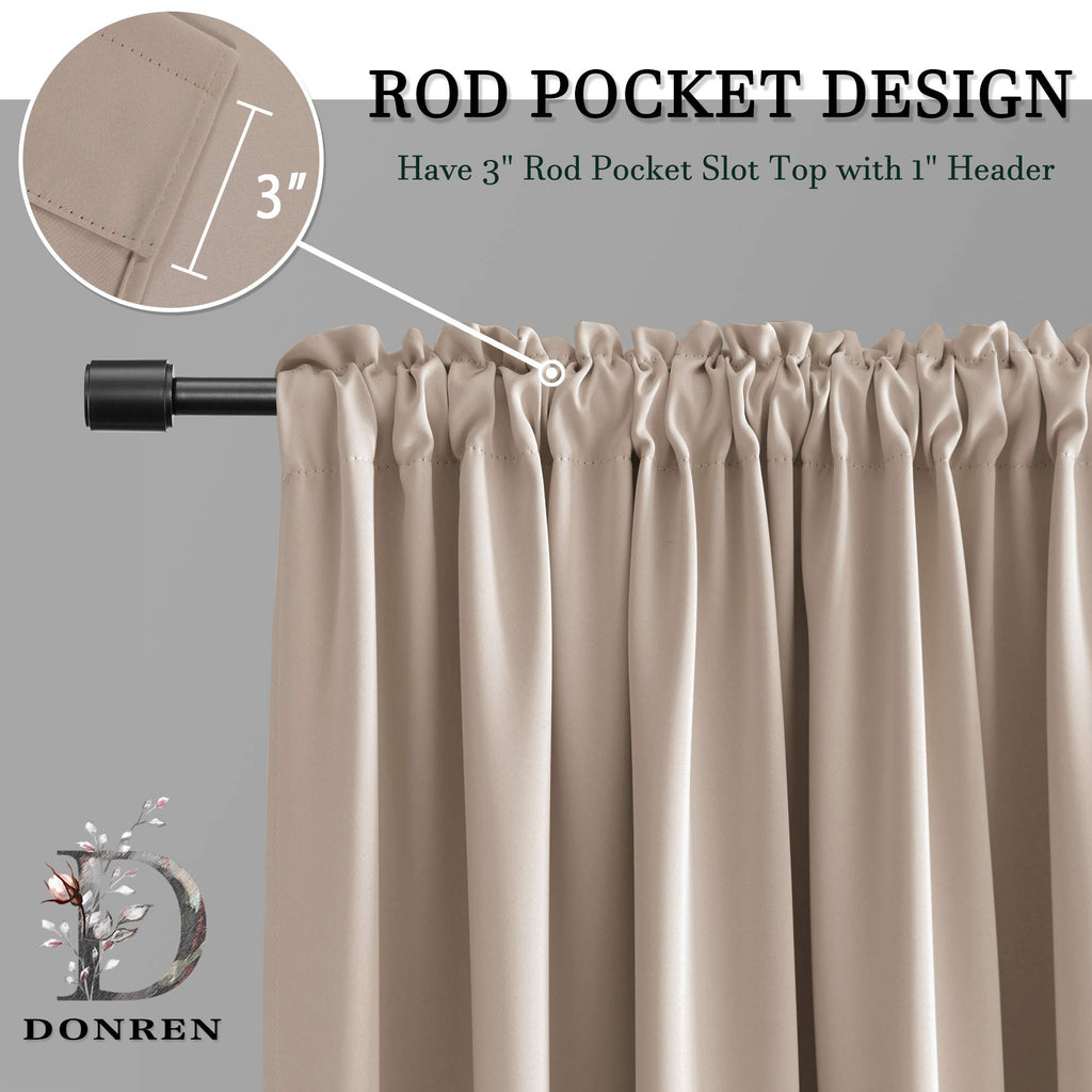 Warm Taupe Window Treatment Thermal Insulated Rod Pocket Blackout Curtains/Drapes (Rose Tan, Set of 2 Panels, 52 by 84