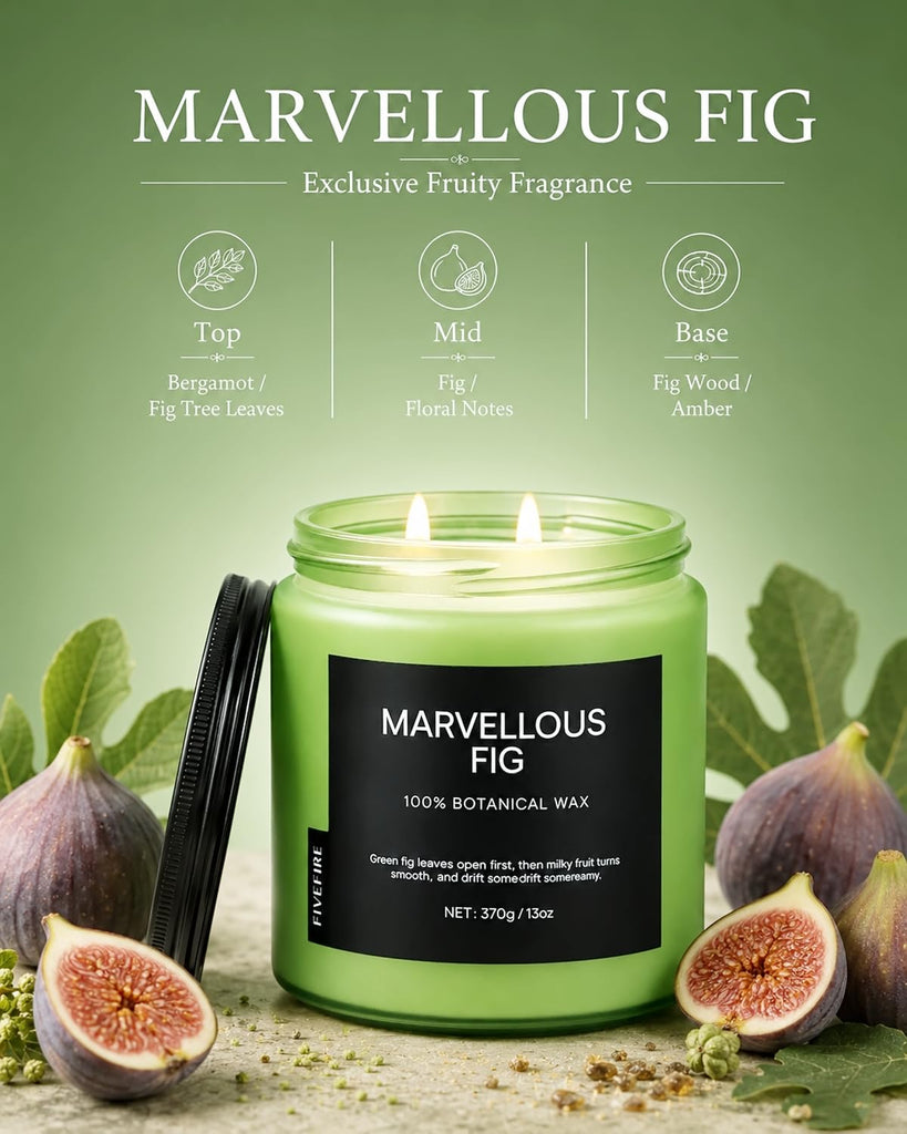 Fig Tree Home Scented Candles, 13oz Organic Soy Wax, 76-Hour Clean Burning, Natural Candles Non Toxic, Earthy &