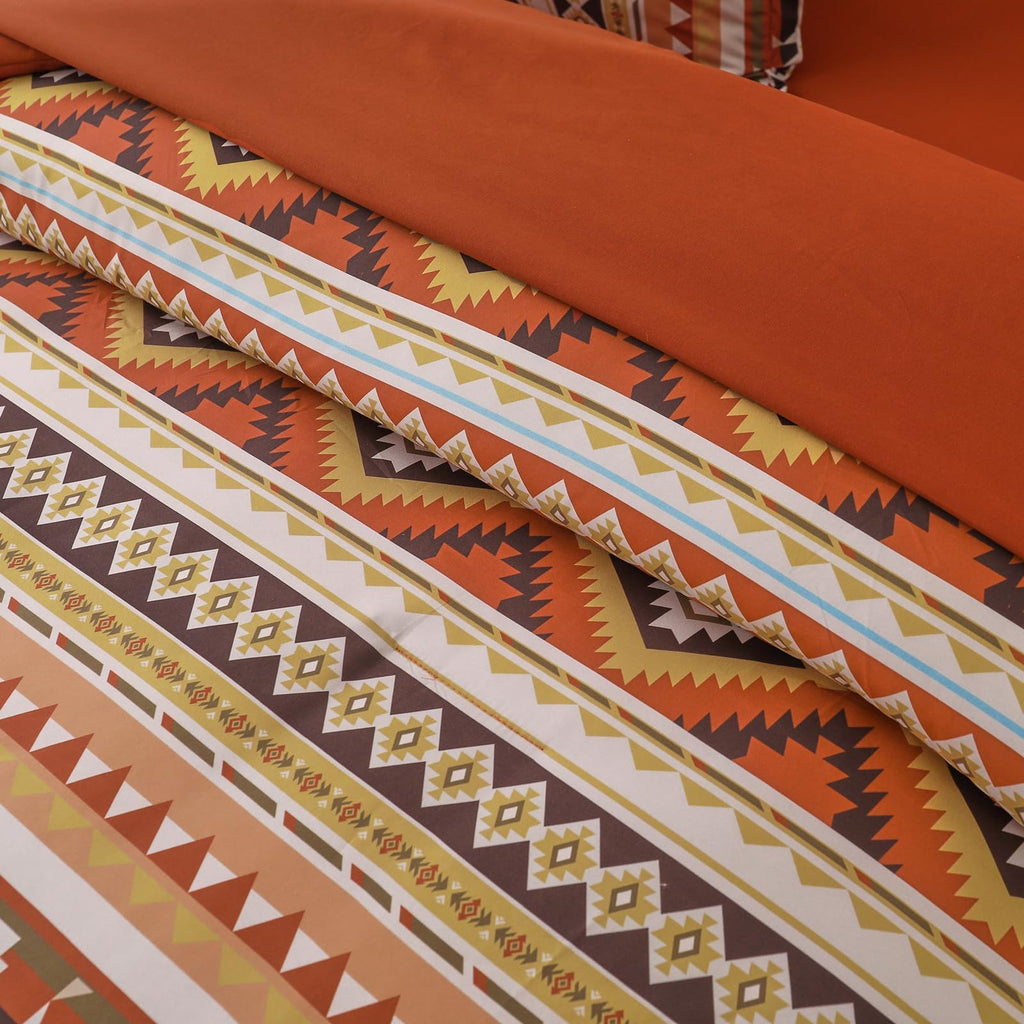 Burnt Orange/Terracotta Comforter Set King, Lightweight Boho Bed in A Bag King Size 7 Piece Aztec Fall Bedding Set