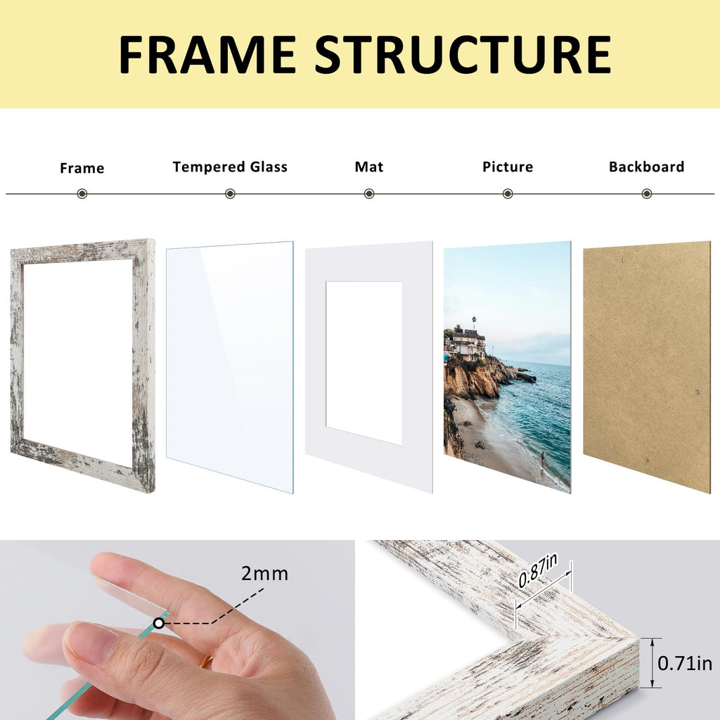 16x24 Frame with Mat for 12x18, Real Distressed White