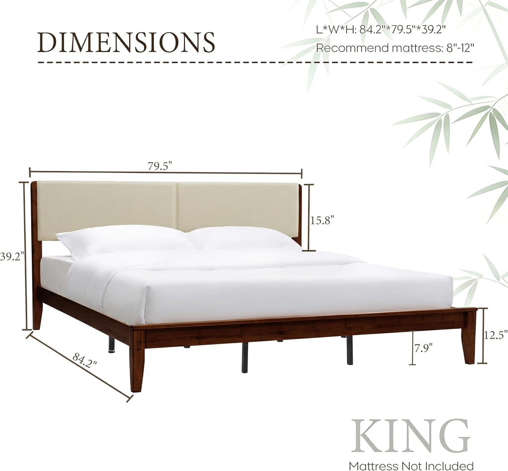 Bamboo Joinery Bed, Japanese Bed Frame with Headboard