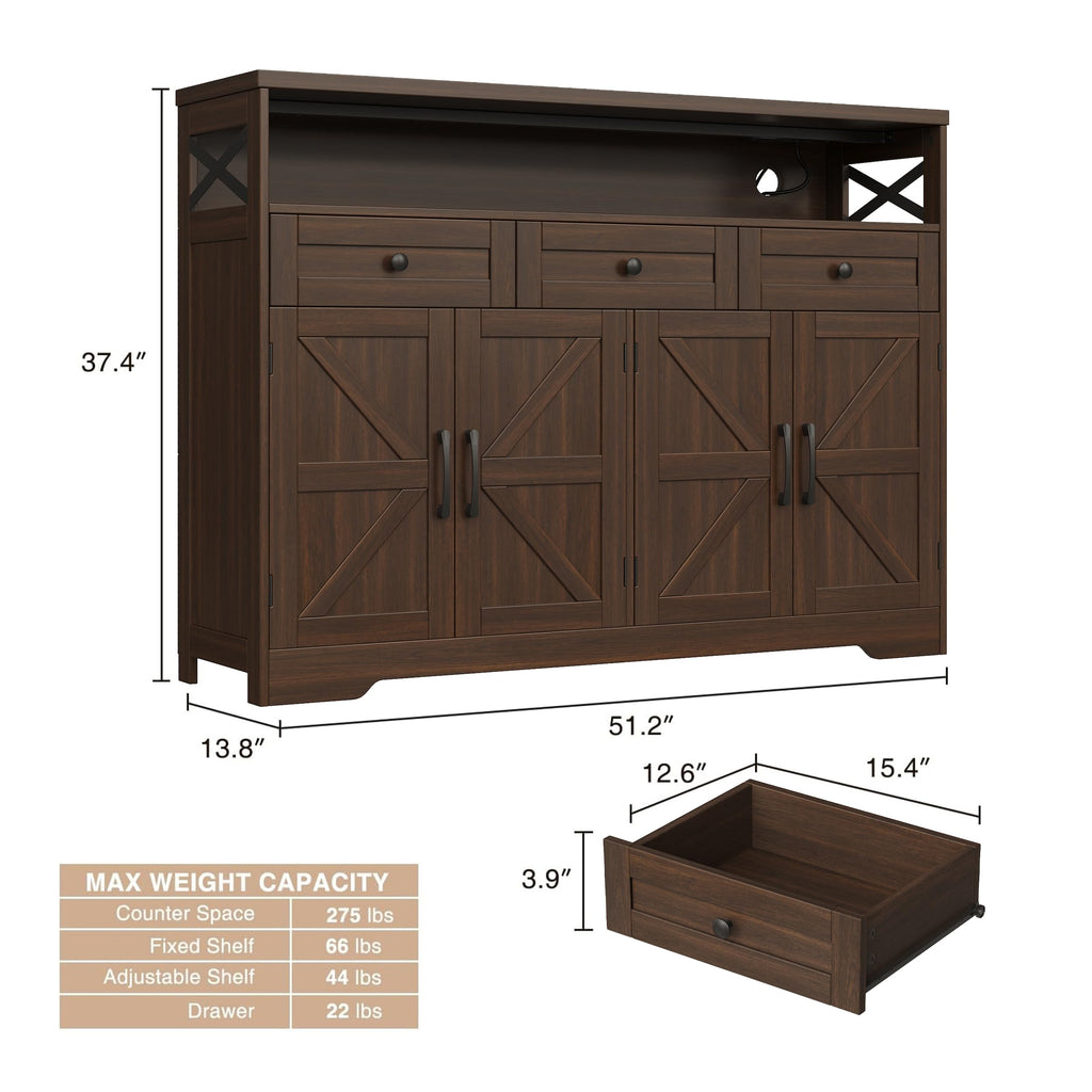 51" Buffet Sideboard Cabinet, Farmhouse Storage Cabinet, Coffee