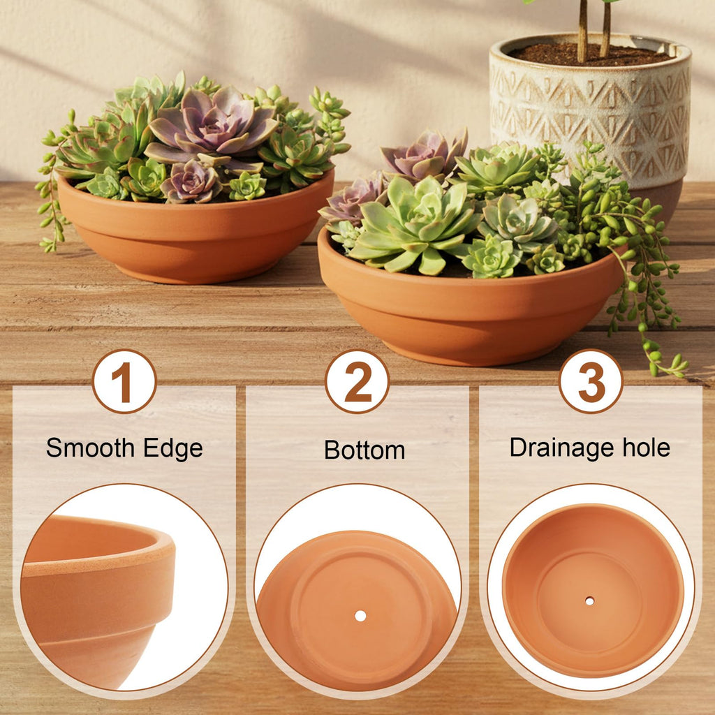 Terracotta Pots with Drainage Holes, Large 2 Pack, 8.66 Inch