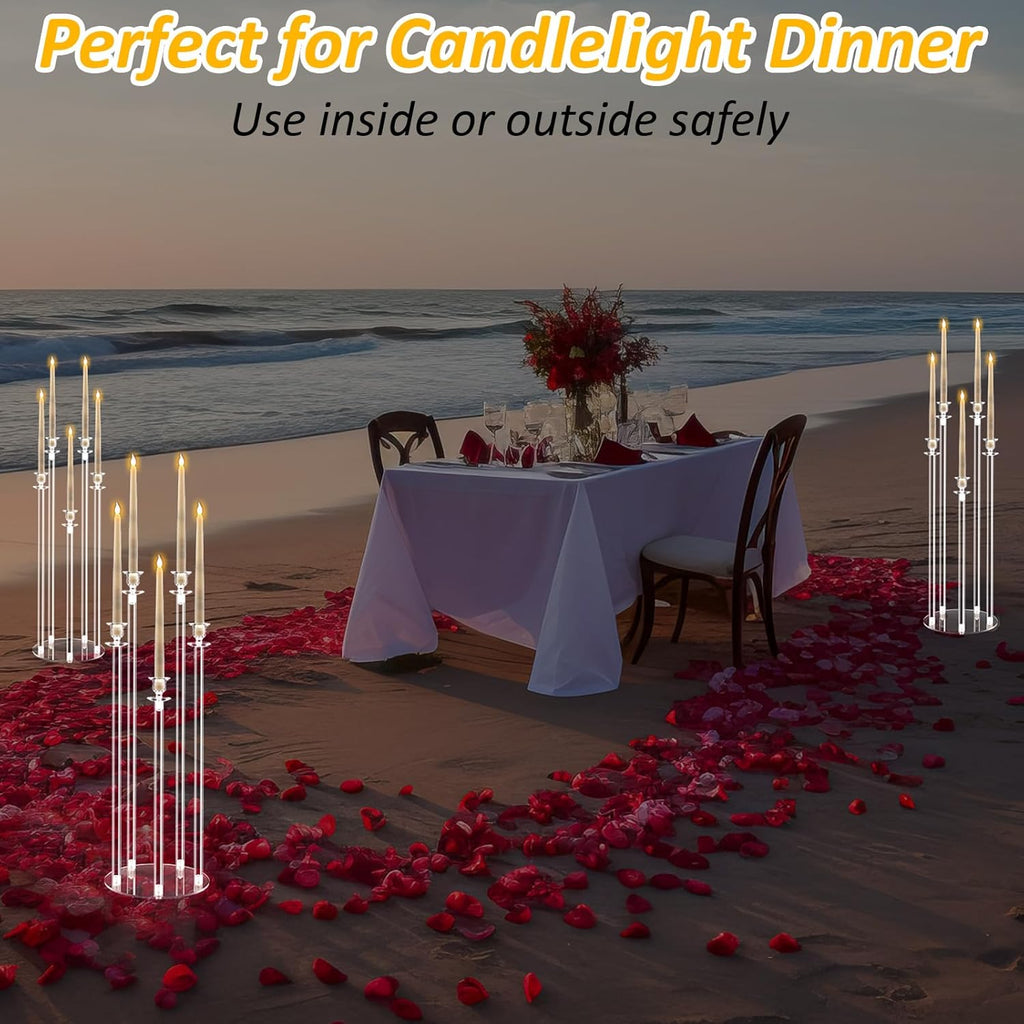 4 Set 5 Arms Acrylic Candelabra Centerpieces, Clear Candlesticks Holders with 20 LED Candles 2 Remote Timer 22 Rubber