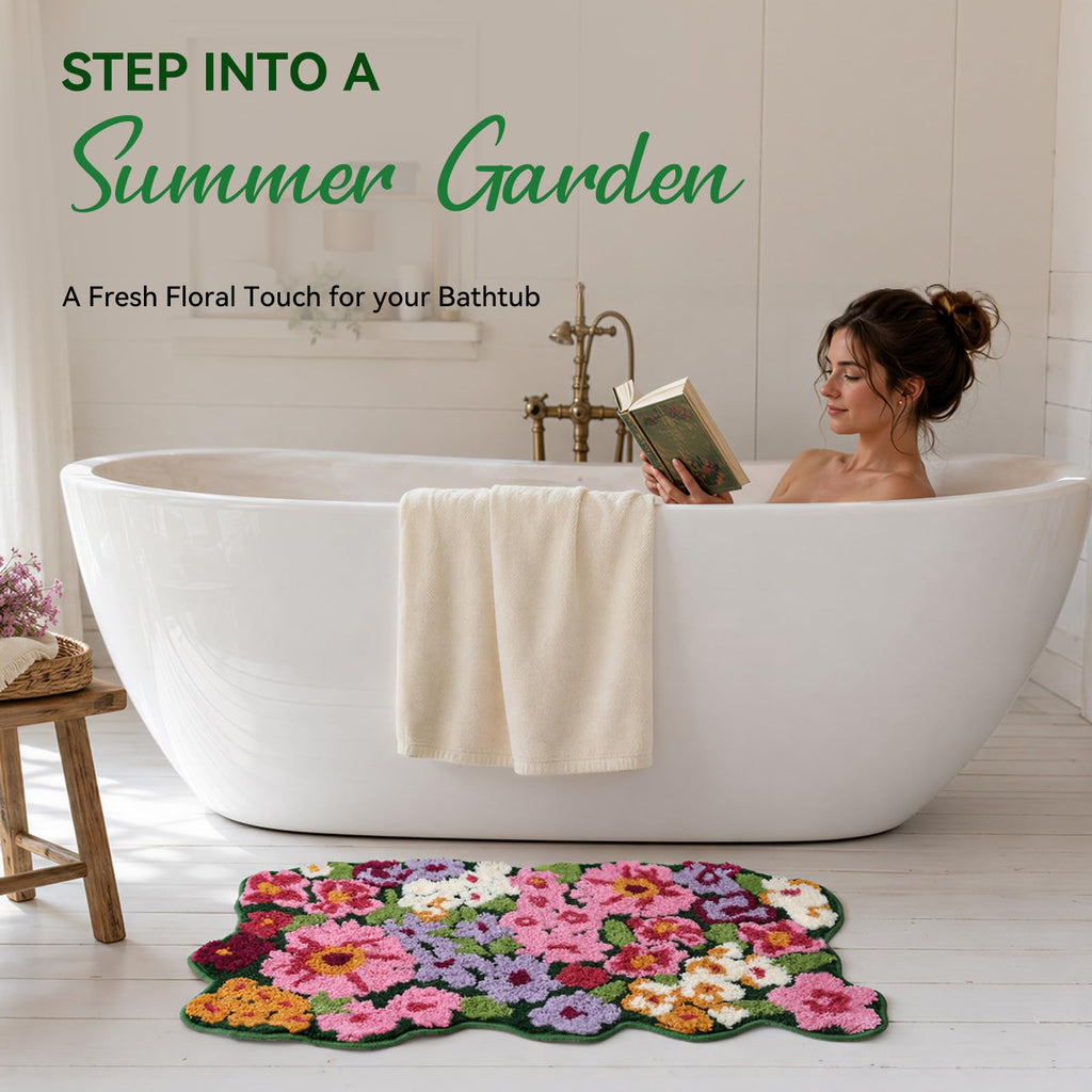 Floral Bath Mat, Cute Bath Mat, 32'' x 20'', Green