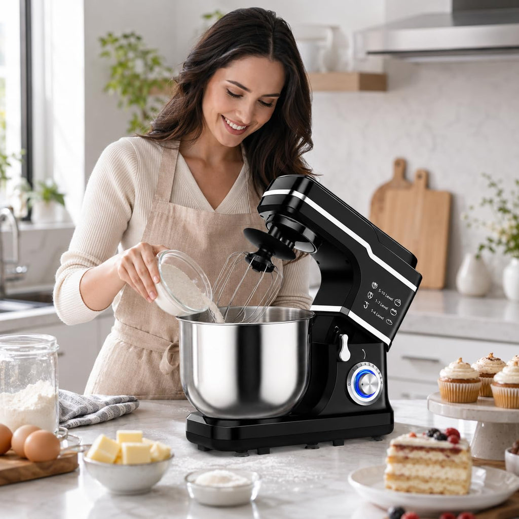 7.5 QT Stand Mixer, 10-Speed Tilt-Head Electric Mixer with Stainless Steel Bowl, Dough Hook, Whisk, Beater, Splash