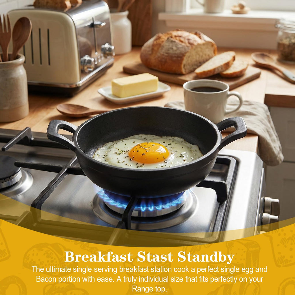 Mini Cast Iron Skillets Set of 6, 4.8 Inch Small Cast Iron Pans with Double Handles, Black Individual Serving