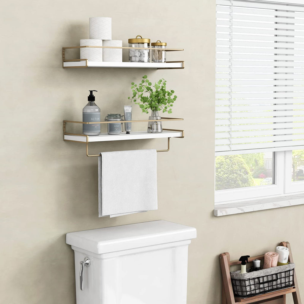 Floating Bathroom Shelves Wall Mounted, White and Gold Wall Shelf