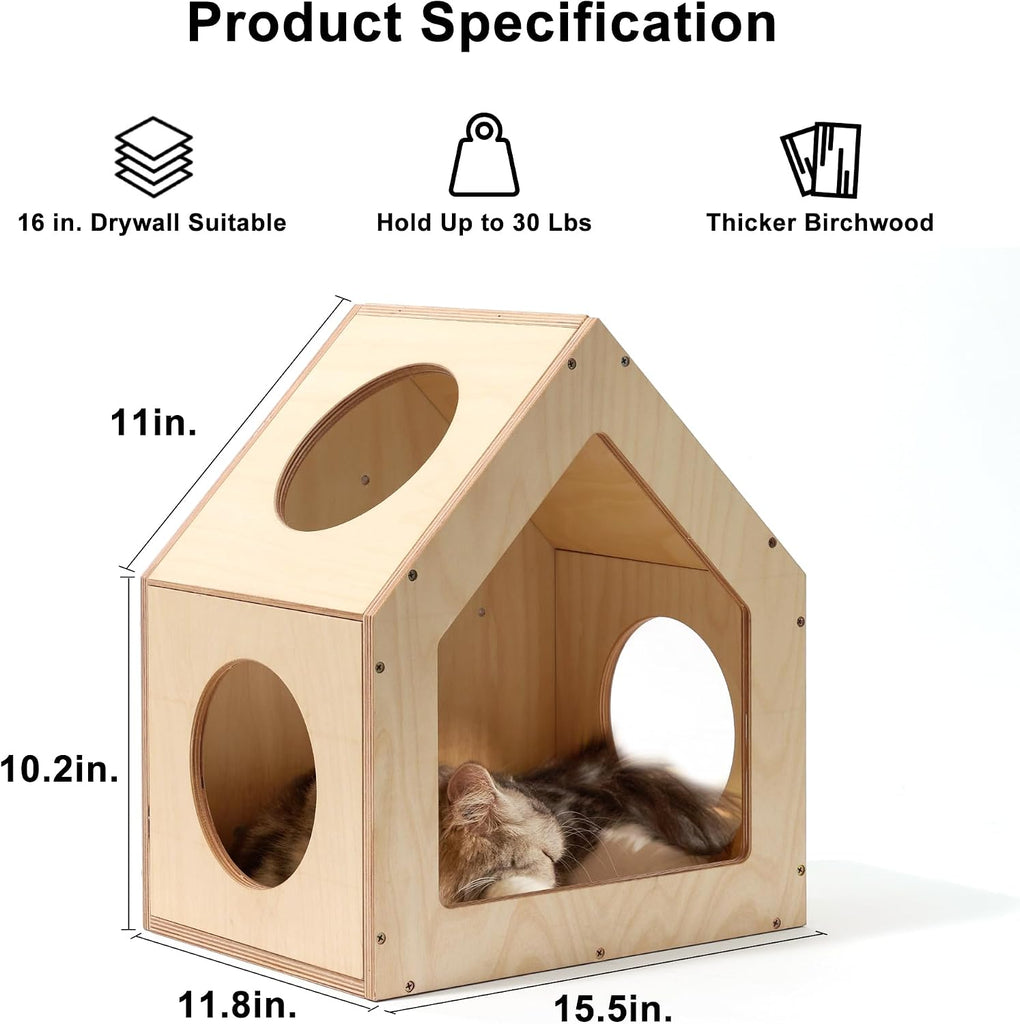 Cat House Wall Mounted, 15.5x11.8x18 Inches Birch Plywood Condo