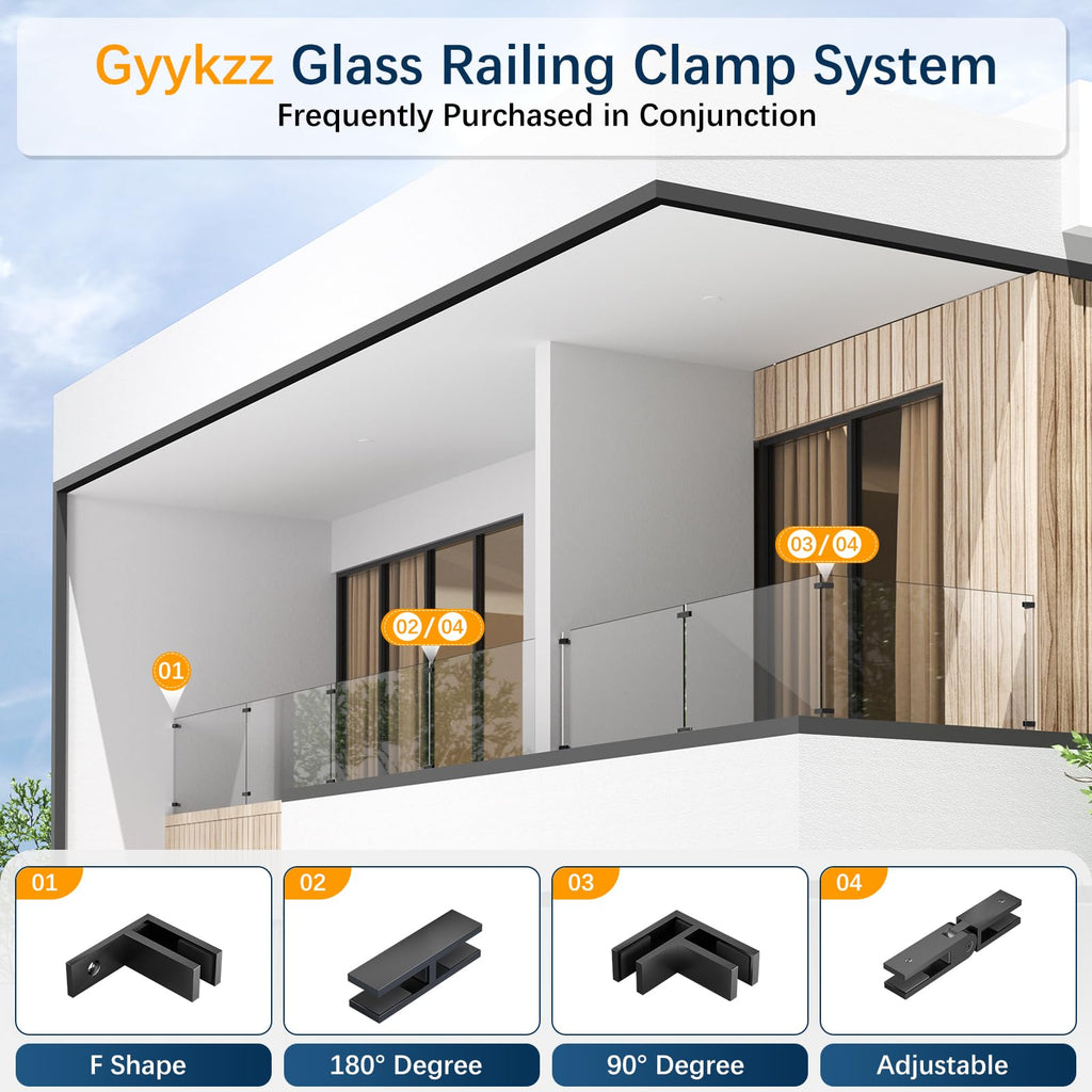8 Pack Black Railing Glass to Glass Clamp, 180° Double Side Clamps