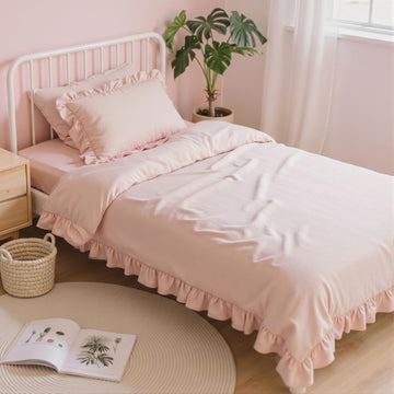Comforter Set 5 Piece for Girl, Pink Bed in a Bag with Sheets, All Season Ruffle Shabby Chic Bedding Sets with 1