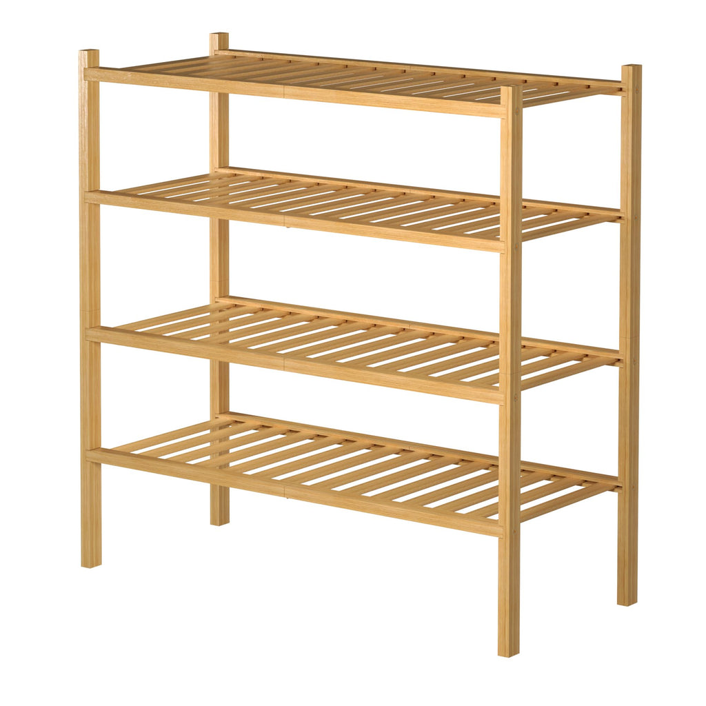 4 Tier Bamboo Shoe Rack for Closet Free Standing Wood Shoe Shelf Small Space Stackable 27"x11"x26" (Natural)