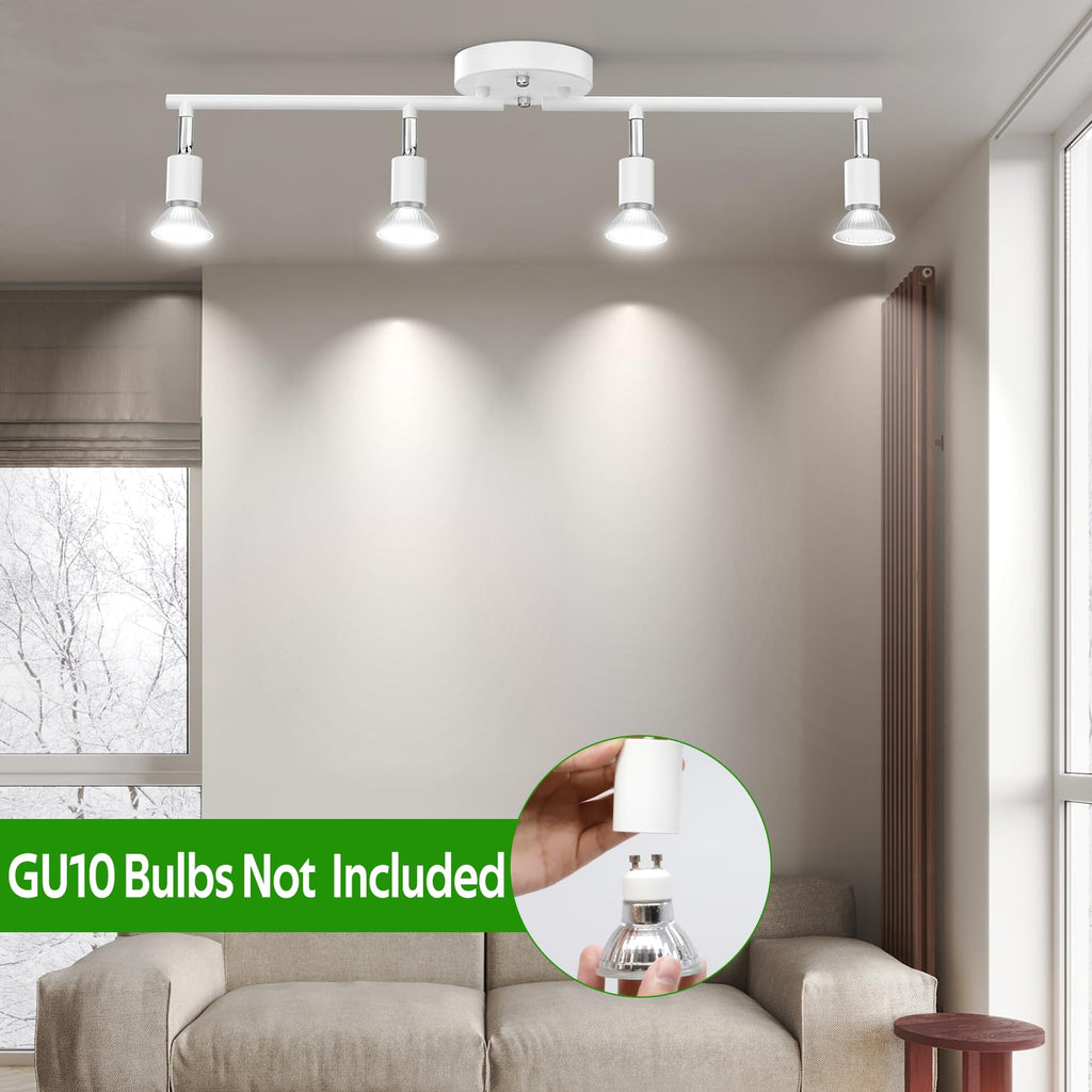 Track Lighting Kit, Modern White Ceiling Spot Lighting with Flexibly Rotatable Light Heads, 4 Track Lights