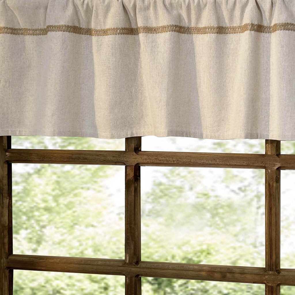 2 Pack Cotton Linen Valance with Burlap Lace Trim 12 inch Length