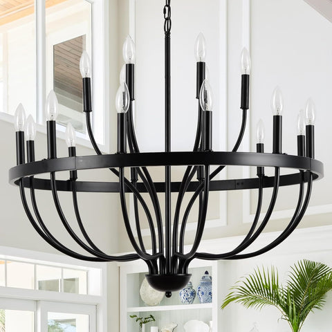 Black Chandelier 18-Light Industrial Iron Candle Chandelier Modern Suspended Farmhouse Chandeliers Pendant Light Fixtures for Dining Room Bedroom Living Room Kitchen Island Foyer E12 Bulb A109-B0CNGGNY2T