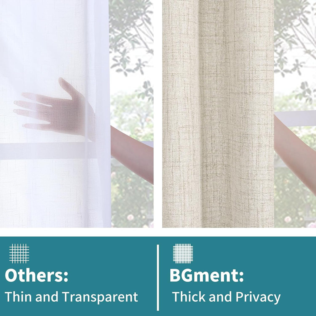 Linen Cafe Curtains 36 Inch Length for Small Windows, Half Drapes Semi Sheer with Rod Pocket and Back Tab Textured