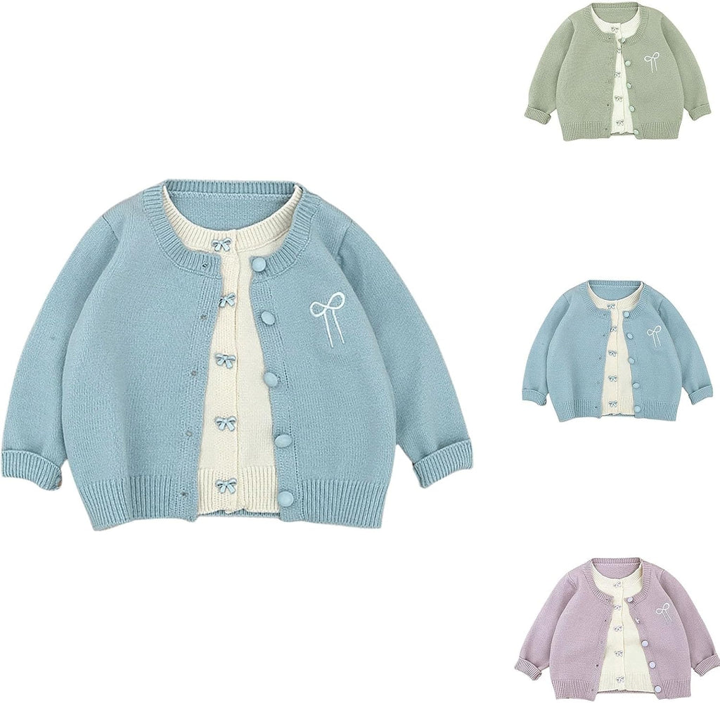 Girls Fake Two-Piece Cardigan Sweater Coat Kids Baby Cute Outwear