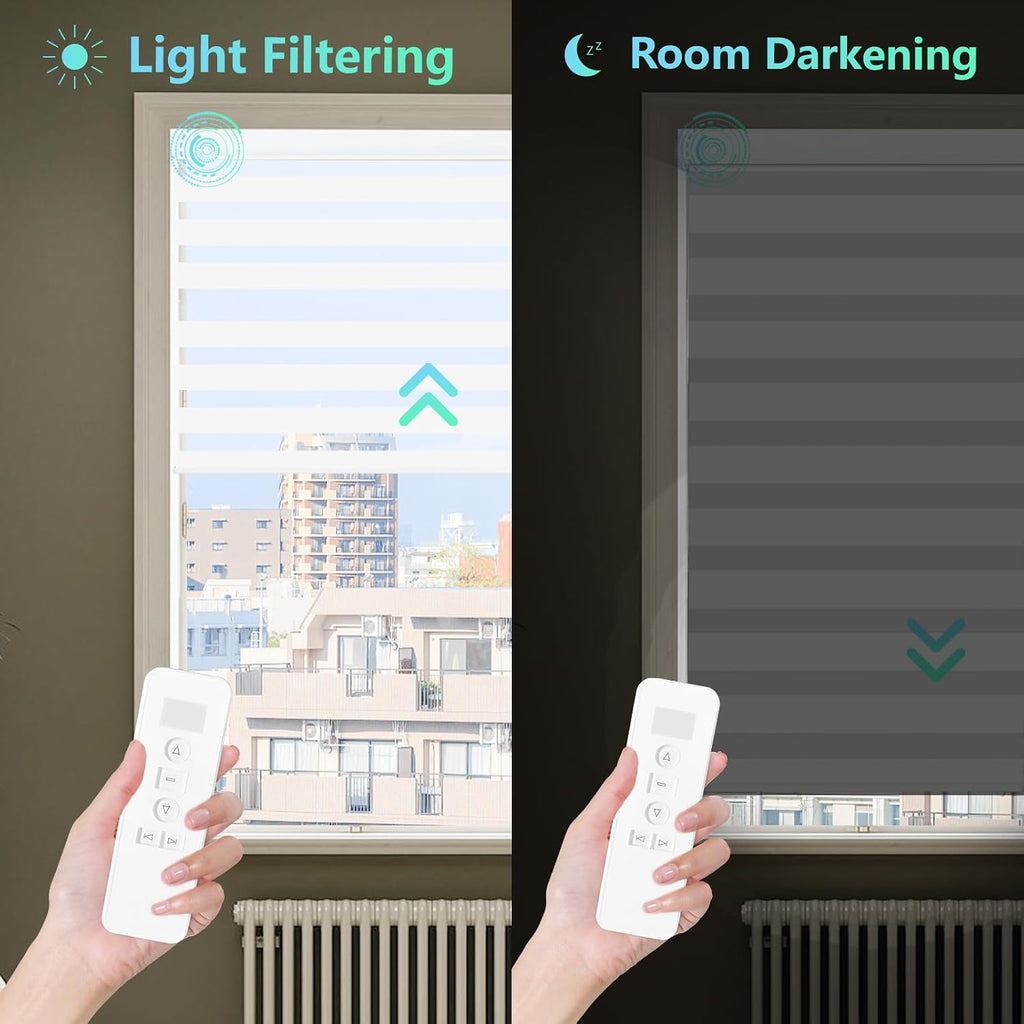 Motorized Blinds with Remote, 95% Blackout Smart Electric Zebra Shades, Built-in Rechargeable Tubular Motor Automatic