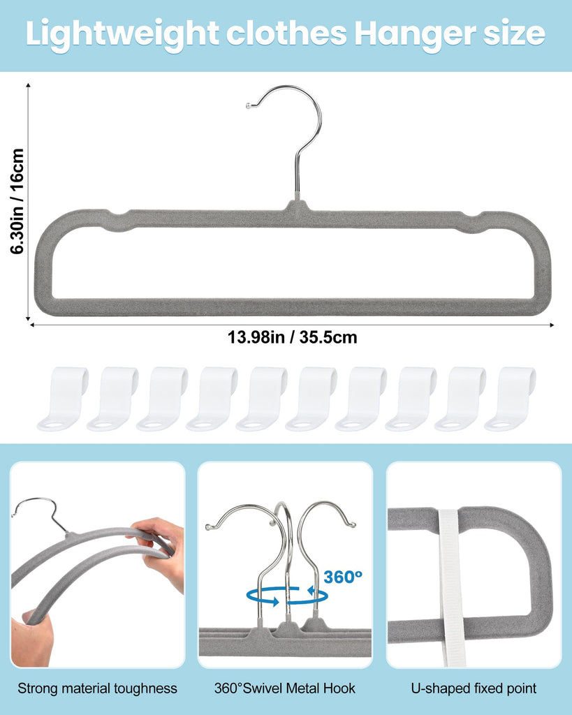 Velvet Hangers Non Slip - 20 Pack Pants Hangers for Grey Felt Hangers