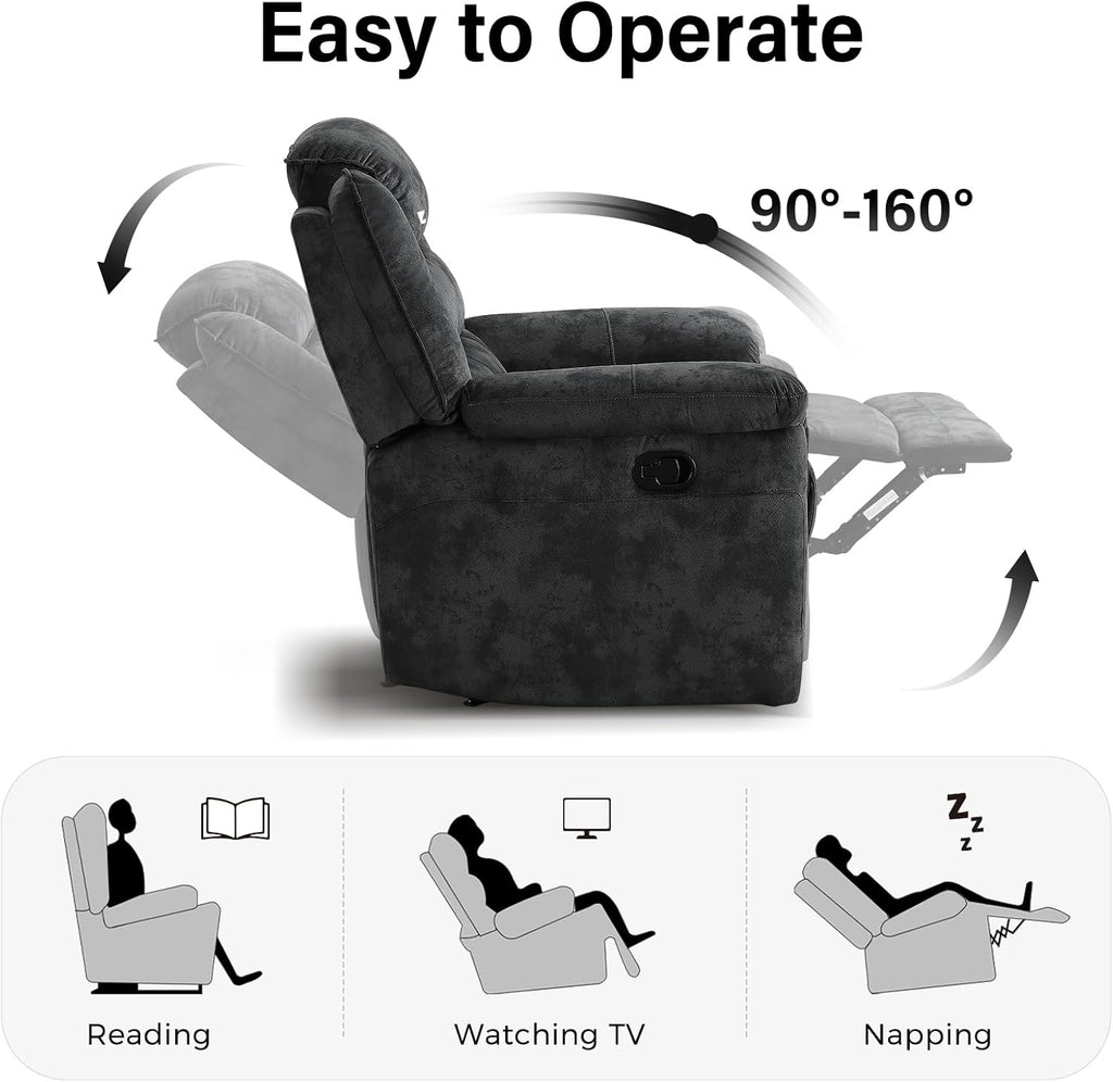 Manual Recliner Chair, Soft Fabric Recliner Sofa with Overstuffed Armrest and Backrest , Grey