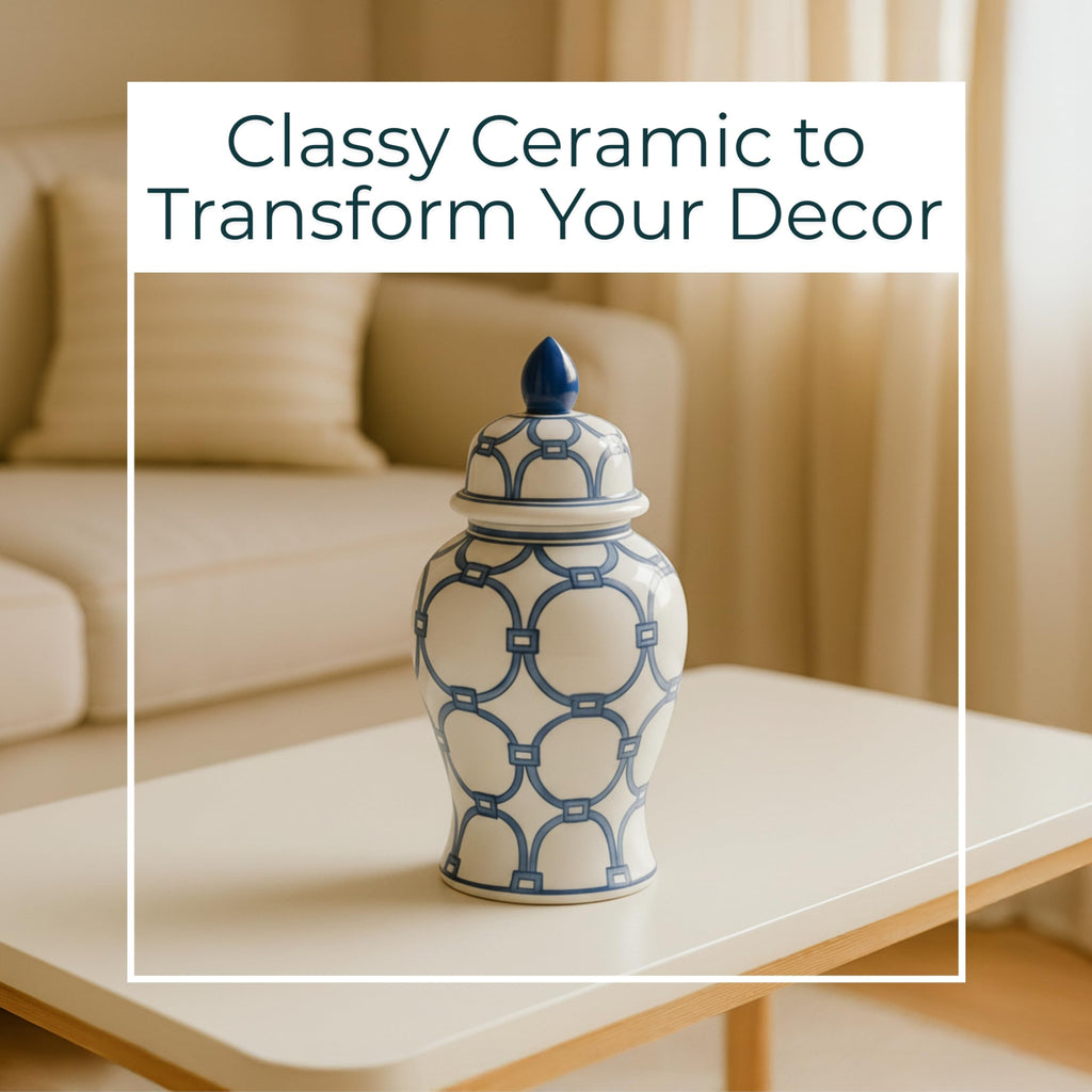 Decorative Jar with Lid Hand-Painted Pattern Stoneware Ceramic Traditional Design Home Office Bedroom Living Room