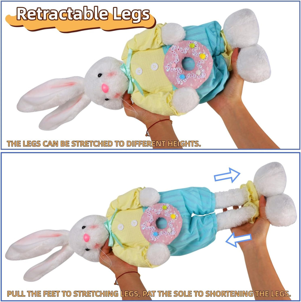 Easter Decorations Standing Bunny with Stretchable Legs, 21" to 26" White Rabbits Couple Figurine, Party Favor - Set of 2