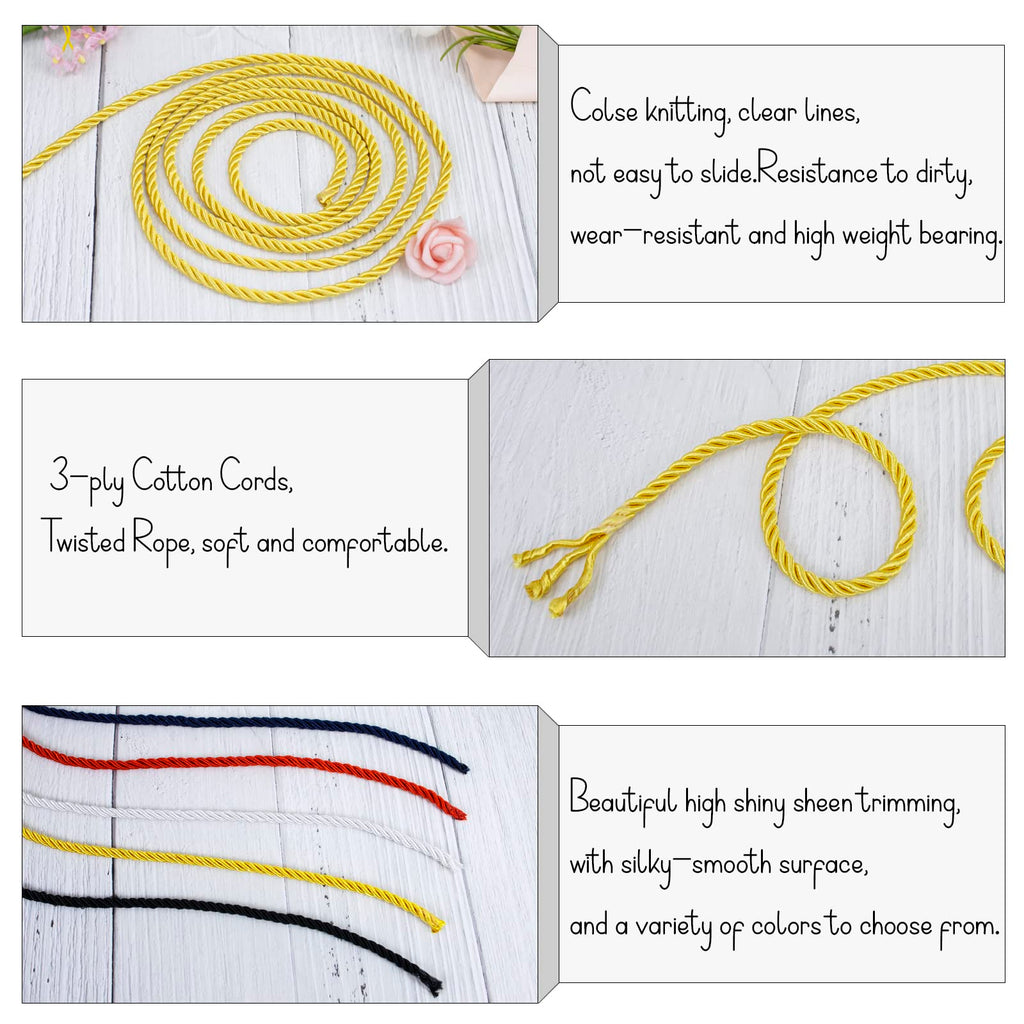 Twisted Silk Rope Cord, Soft Golden Yellow Rope Satin Cord Trim 5mm Nylon Cord, Thick Decorative Rope - 27 Yards