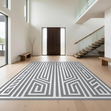 Flatwoven Area Rug, Nordic Motif with Scandinavian Minimalist Aesthetics, Machine Washable, Stain Resistant