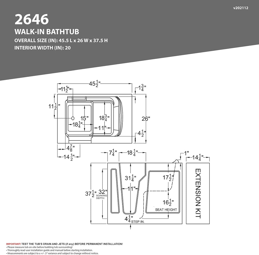 Tubs Series Wide Opening Door Left Drain Quick Fill Walk-In Soaking Tub in White Finish 26 in. x 46 in. | AMZ2646LWS