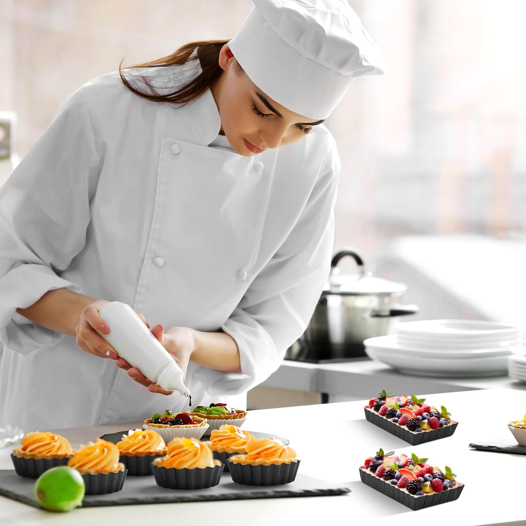 16 Pcs Mini Tart Pans for Baking, Black Round and Rectangle