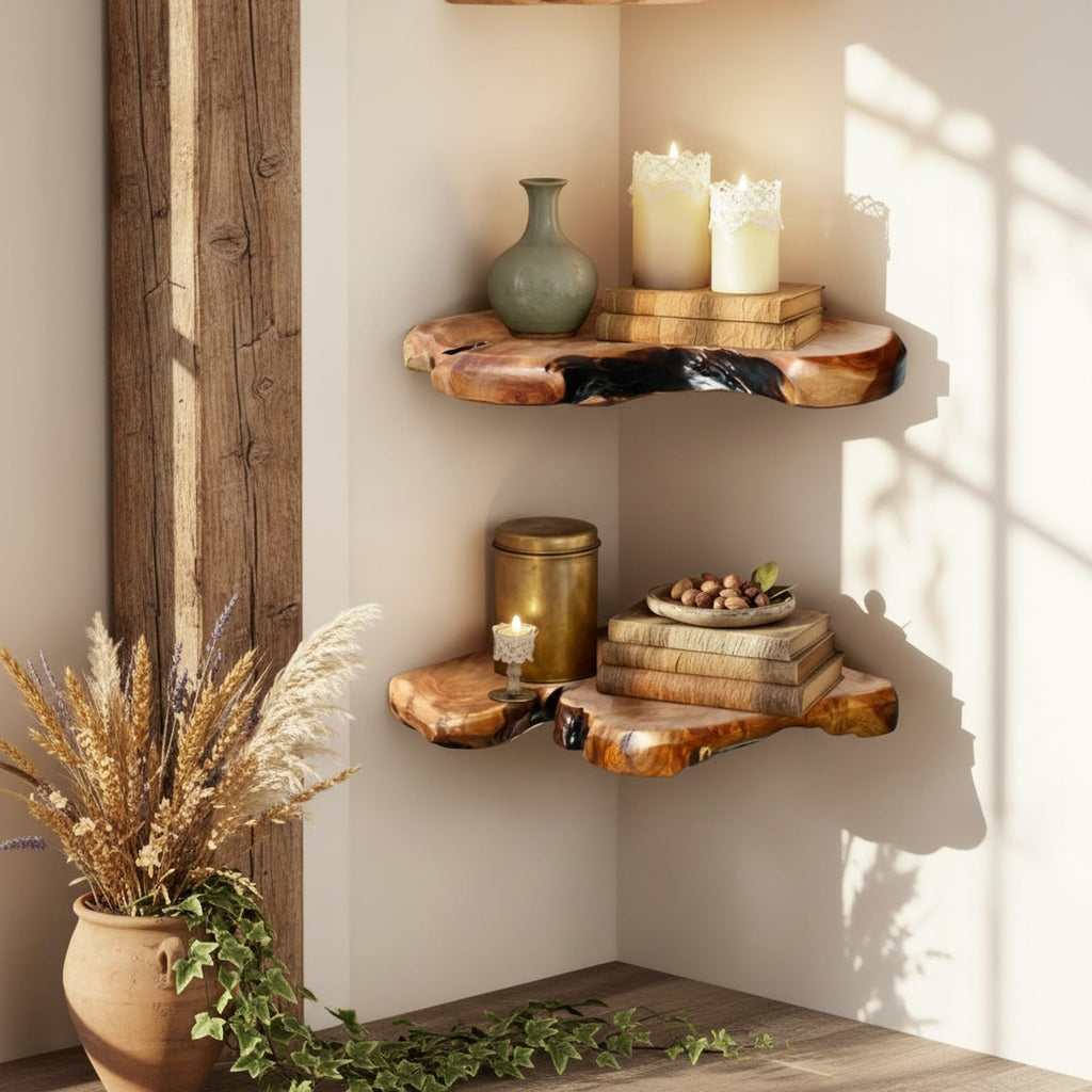 Live Edge Cedar Corner Shelf, Set of 2