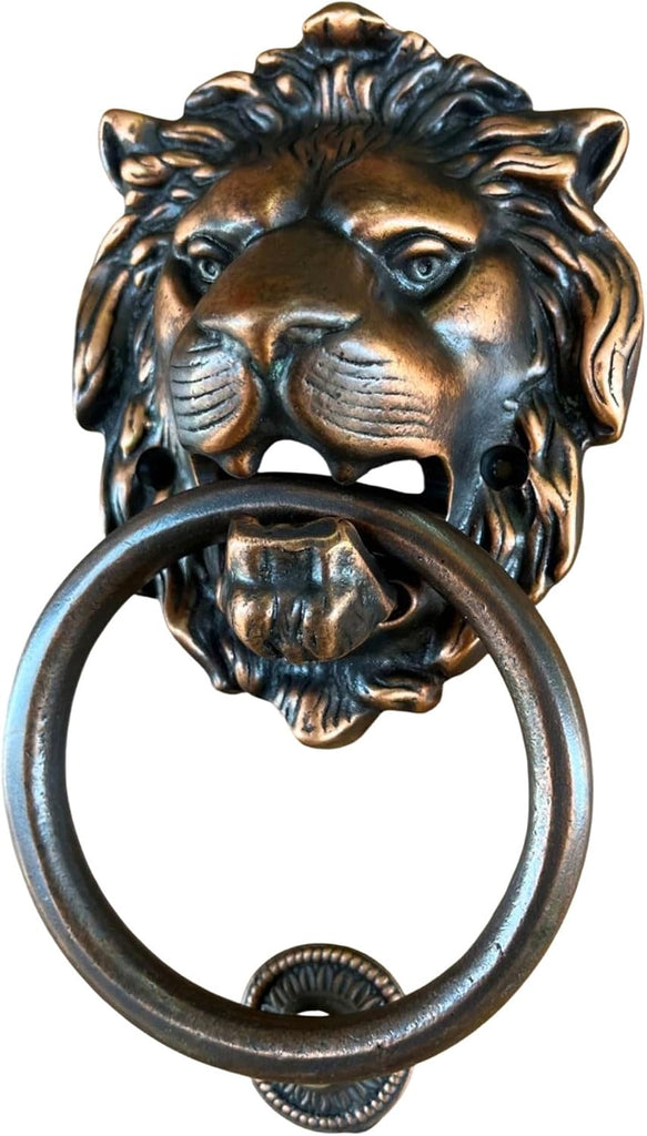 7 inch Large Regency Lions Head Door Knocker,Solid Brass,Antique Bronze Finish,Black