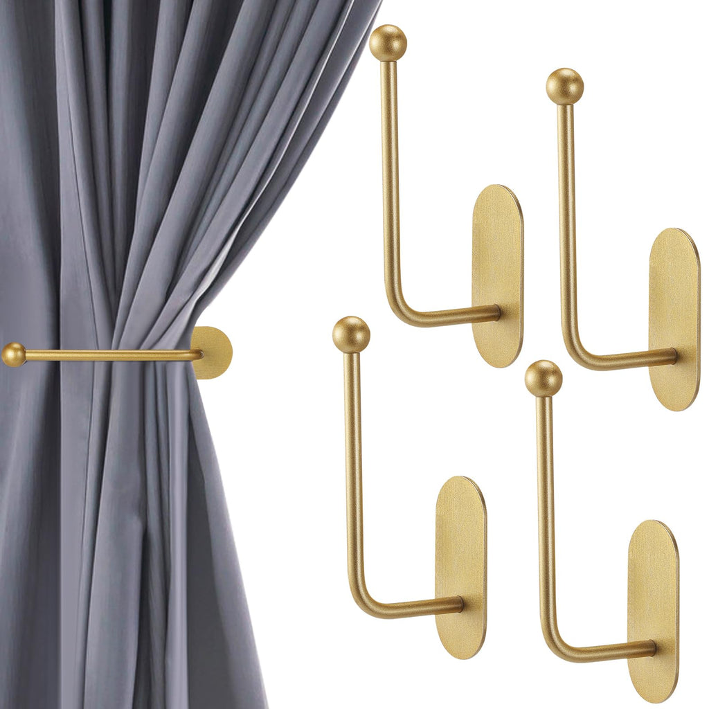 Adhesive Curtain Holdbacks No Drill Window Hook,Gold - 4 Pcs
