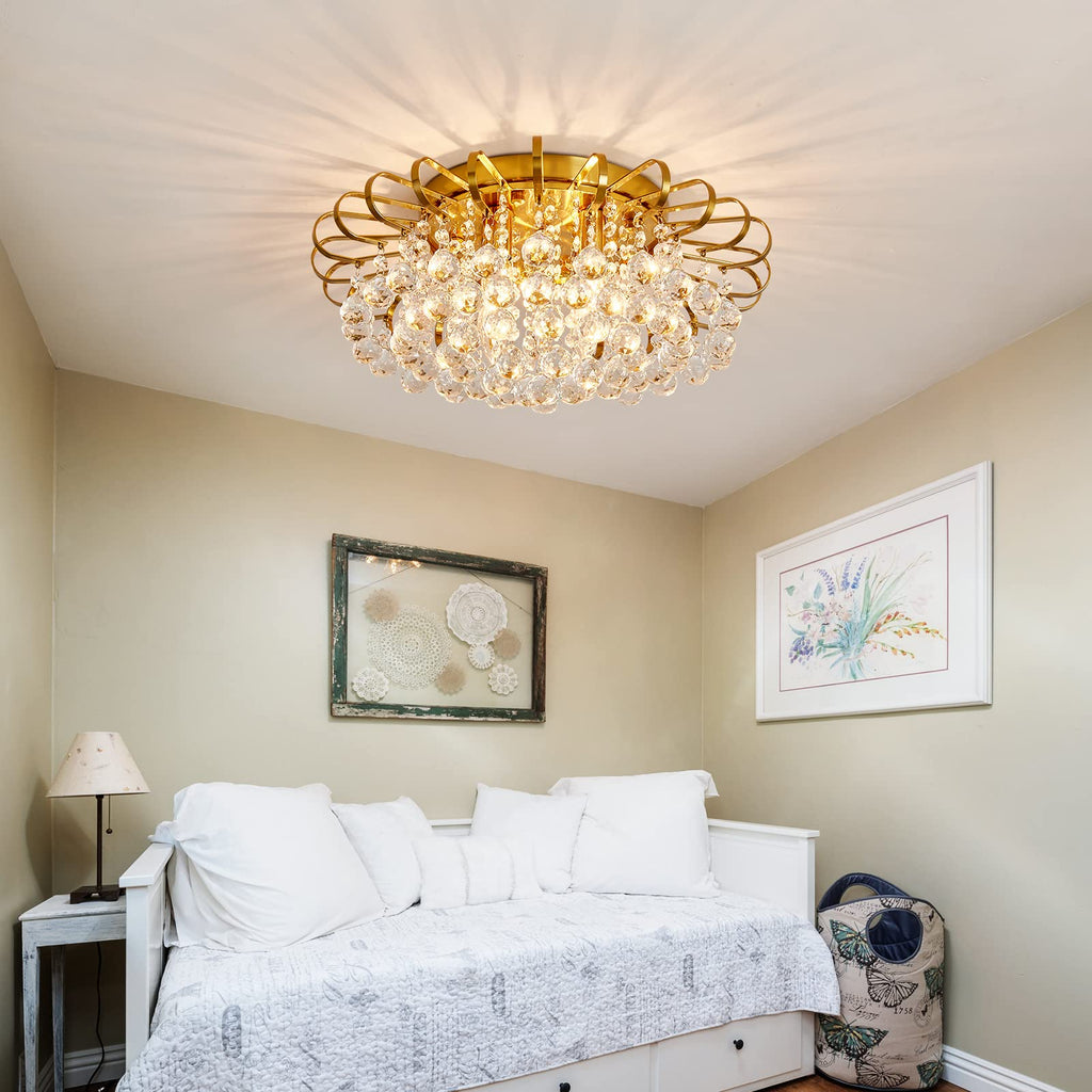 4-Lights Crystal Chandelier Modern Semi Flush Mount Ceiling Light Fixture Ceiling Lighting Hallway Dining Room