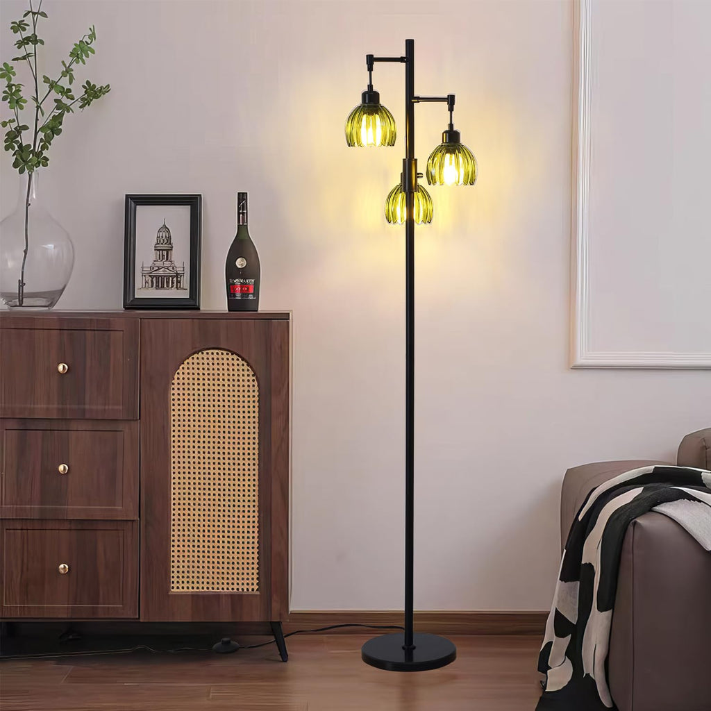 3-Light Dimmable Rustic Farmhouse Tree Floor Lamp, Black