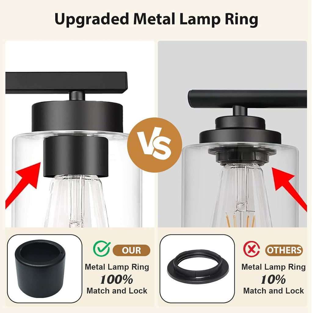 Modern Bathroom Light Fixtures, 3 Light Black Vanity Lights, Bathroom Lighting Fixtures Over Mirror with Clear Glass