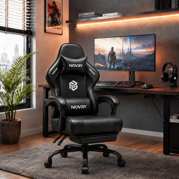 Gaming Chair for Adults with Footrest, Upgraded Ergonomic Chair, All Black
