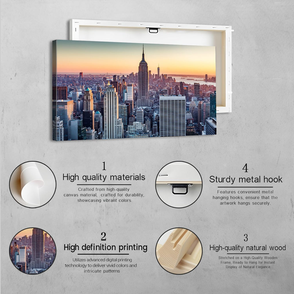 NYC Wall Manhattan Skyline at Night Painting Prints Sunset New York City Wall Decor Modern Building Skyscraper