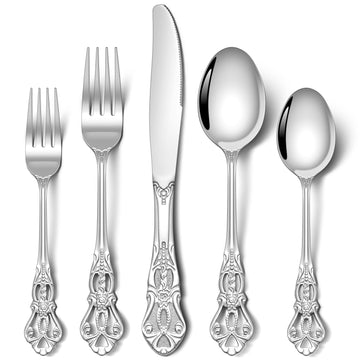 30 Pcs Gorgeous Retro Royal Silverware Set, Stainless Steel Cutlery Flatware Set for 6, Include Forks Spoons and