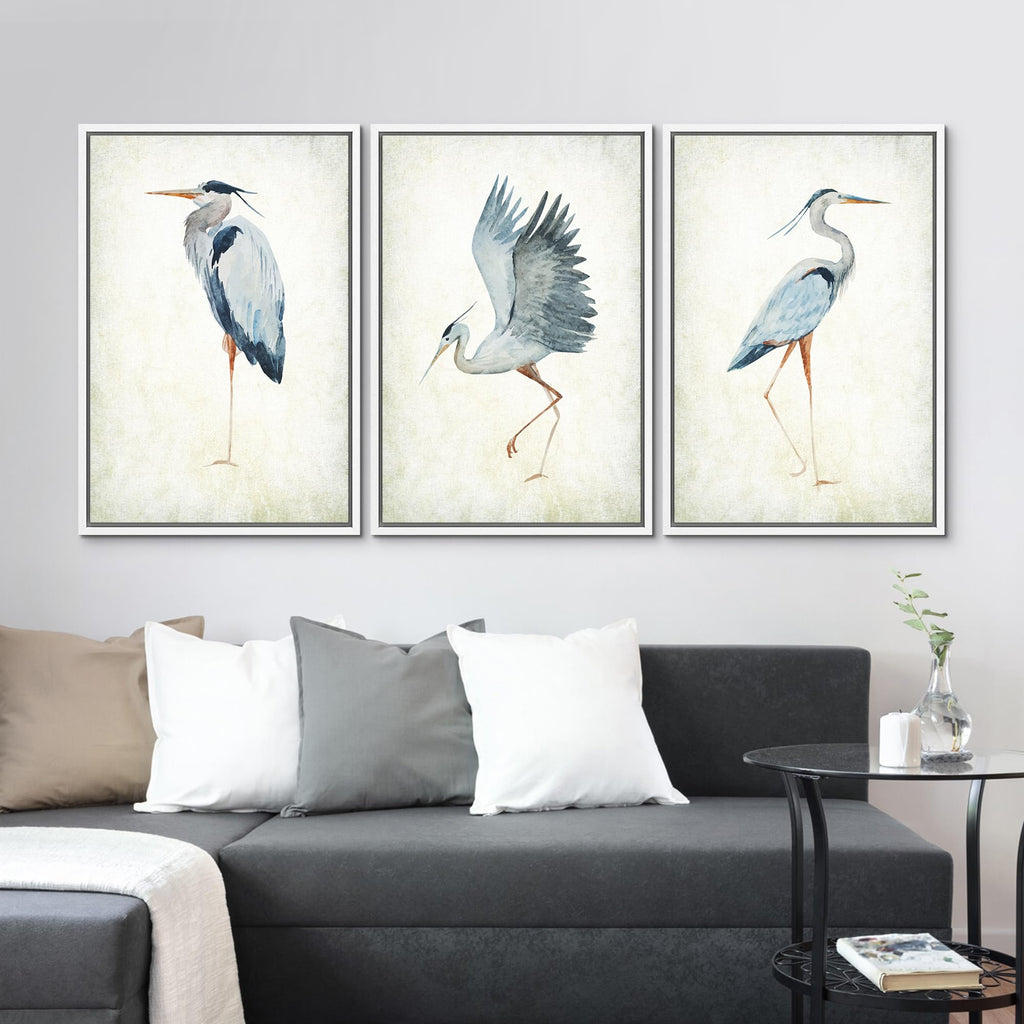 Framed Canvas Print Wall Art Heron Bird Wild Animal Prints Minimalist Modern Art Boho Relax Cozy Decor - 16"x24"x3