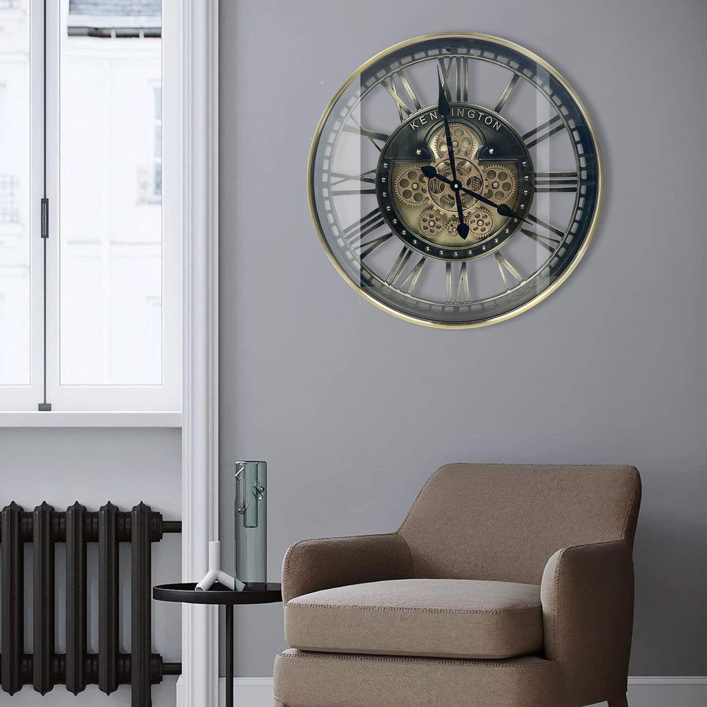 Real Moving Gears Wall Clock Large Modern Metal Clocks Decor, Industrial Steampunk Unique Vintage Rustic Decorative