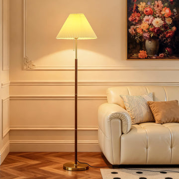 Pleated Lampshade Tall Floor Lamp Corner Bedroom Bedside Office, Brown Pole Lamp, Bright 12W Dimming Reading Light