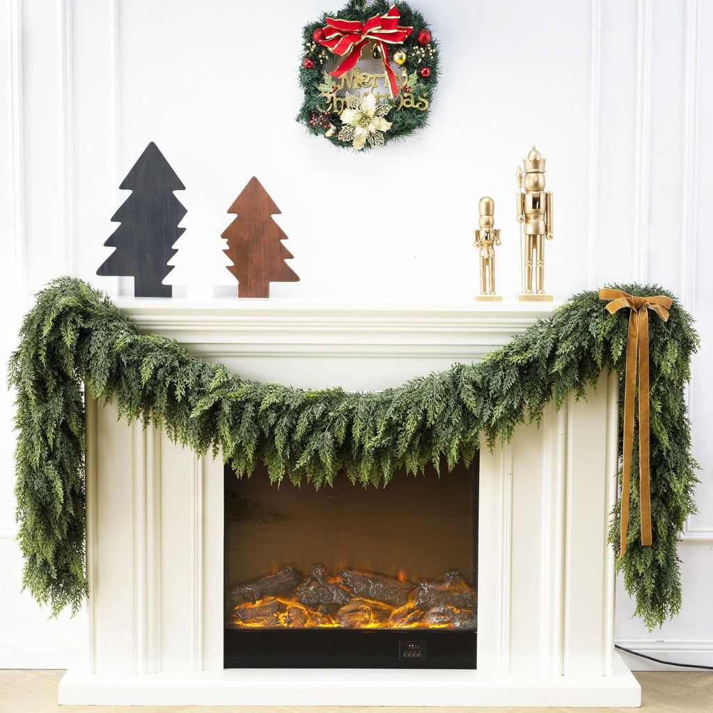 Feet Christmas Cedar Garland - Thick & Lush Realistic Artificial Green Faux Cedar Pine Needles Garland - Set of 2