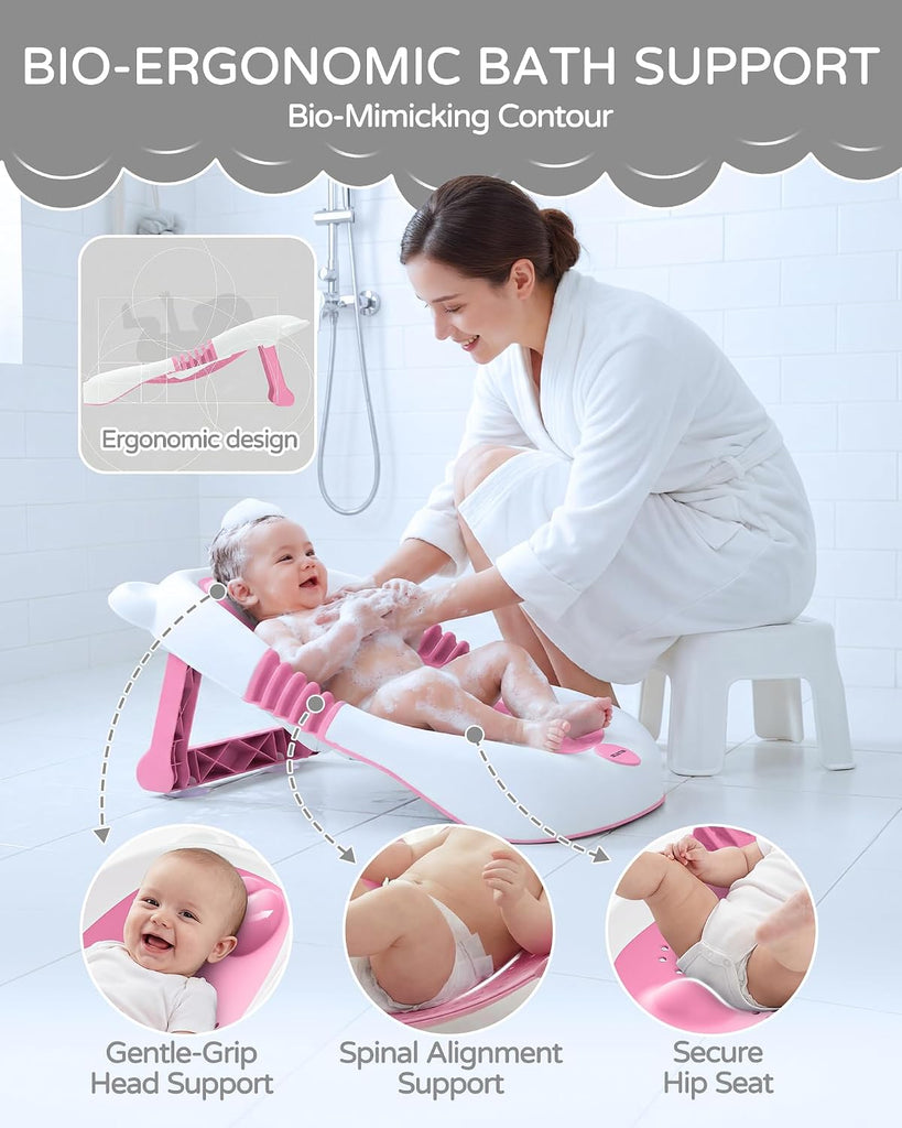 Foldable Baby Bath Support - Portable Infant Bathtub Seat for Newborn to 6 Months, Compact Travel Baby Bather Fits