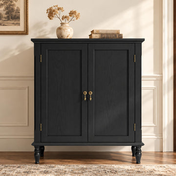 Vintage Buffet Cabinet with Storage, Solid Wood Veneer, Black