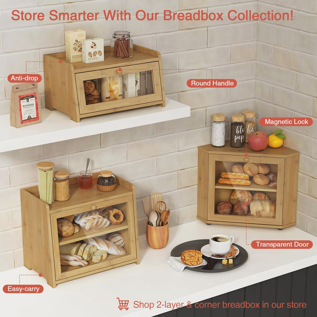 Wood for Kithcen Countertop, Rustic Breadox Storage Container made Bread, Small Compact Bread Keeper Holder Organizer